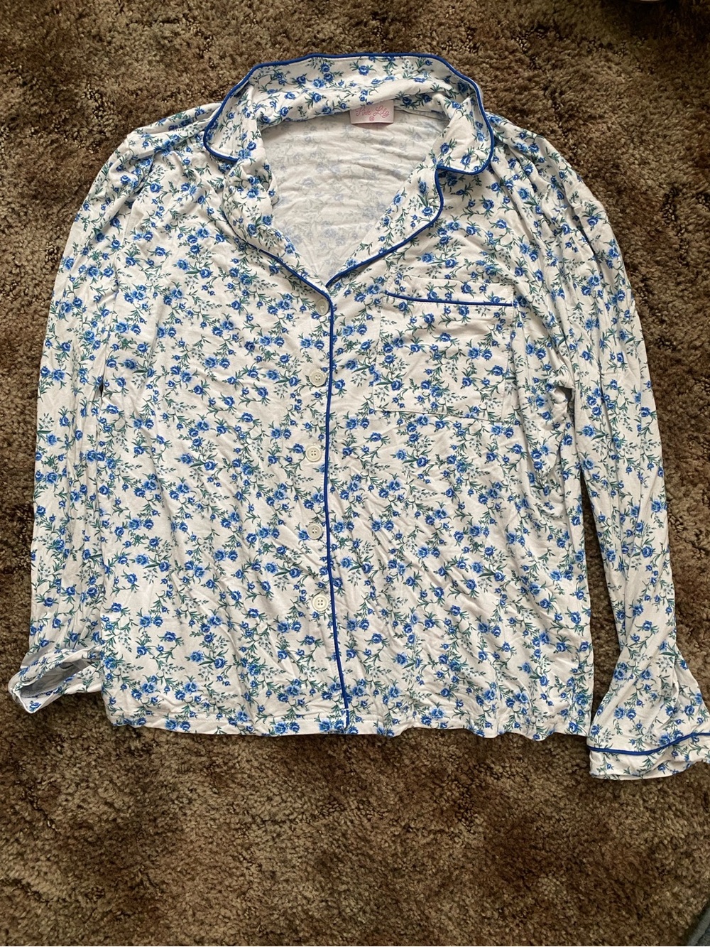 Pink Lilly Blue Floral Button-Front Women's Top and bottom